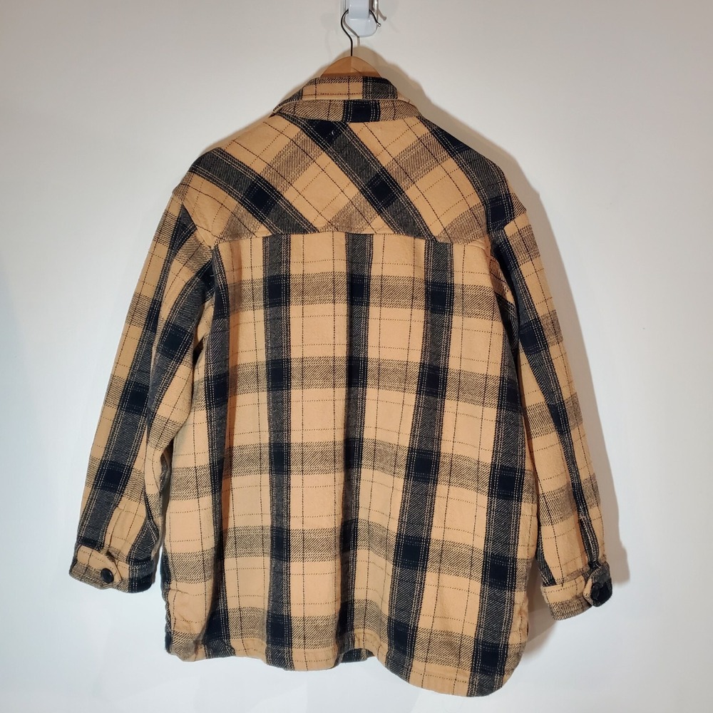 Lucky Brand Women's Oversized Buffalo Plaid Shirt Jacket Shacket Tan Black Sz Lg - Picture 3 of 6